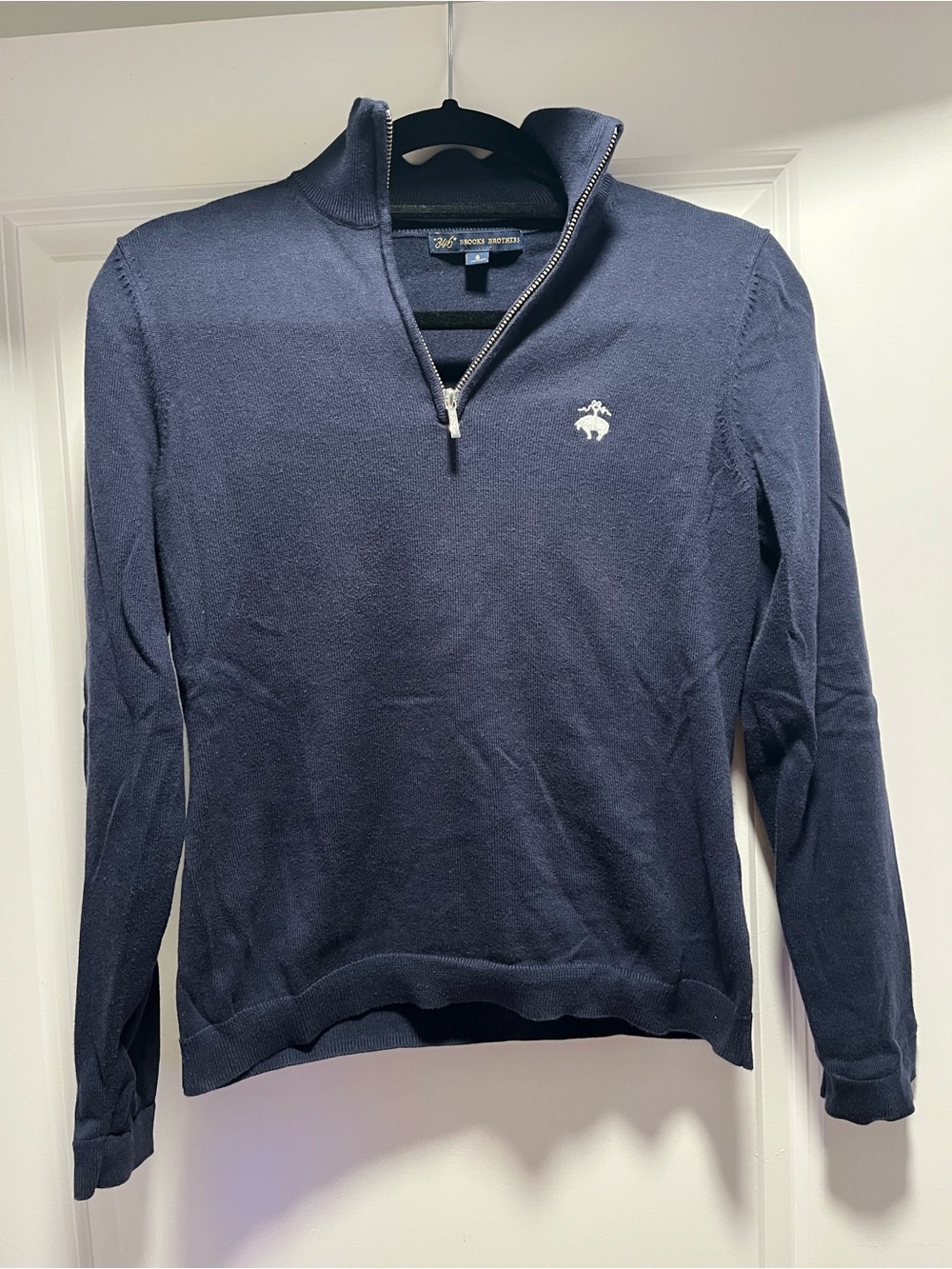 Brooks Brothers Navy Quarter-Zip Sweater with Embroidered Logo